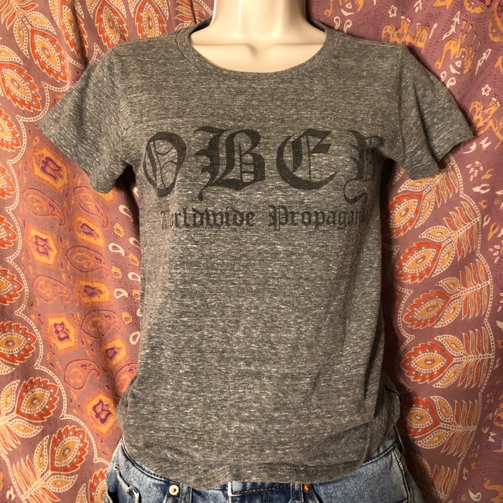 small gray obey tee